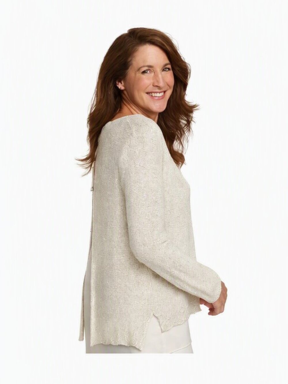 Sioni Sweater White Sparkle XL Hi-Lo Hem Chiffon Lining Rhinestone